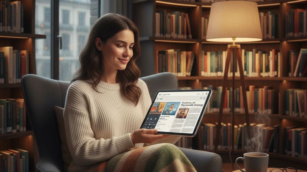 jeune femme lisant sur une tablette