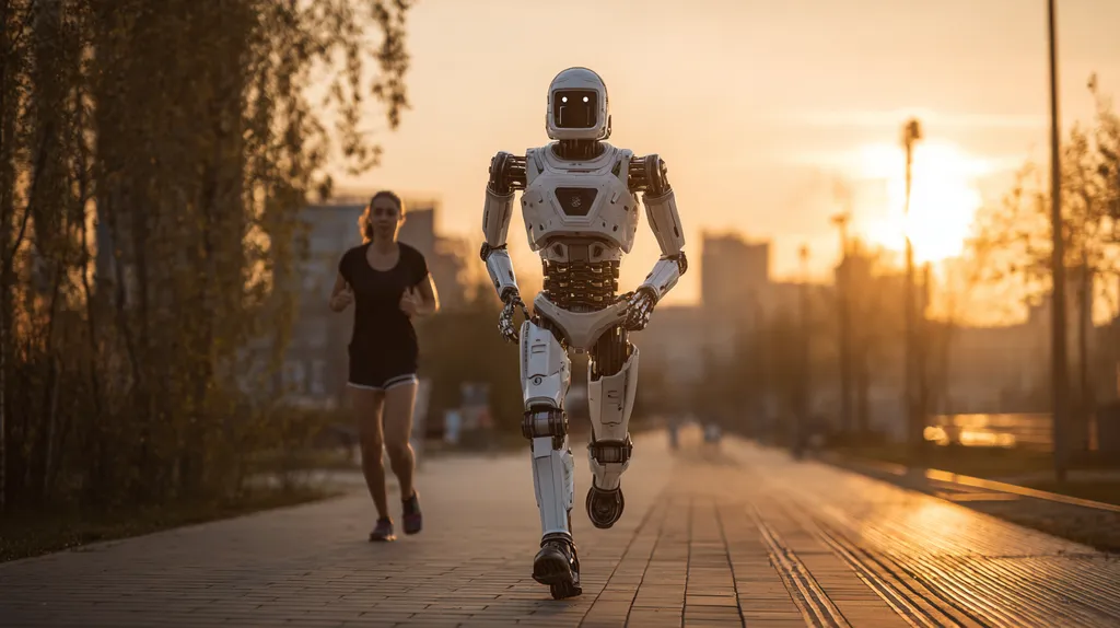robot humanÏd fait du jogging avec des humains